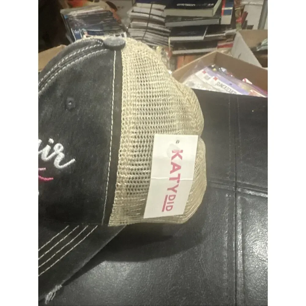 KATYDID Boat Hair Don’t Care Distressed Trucker Hat Black Tan Cap Mesh